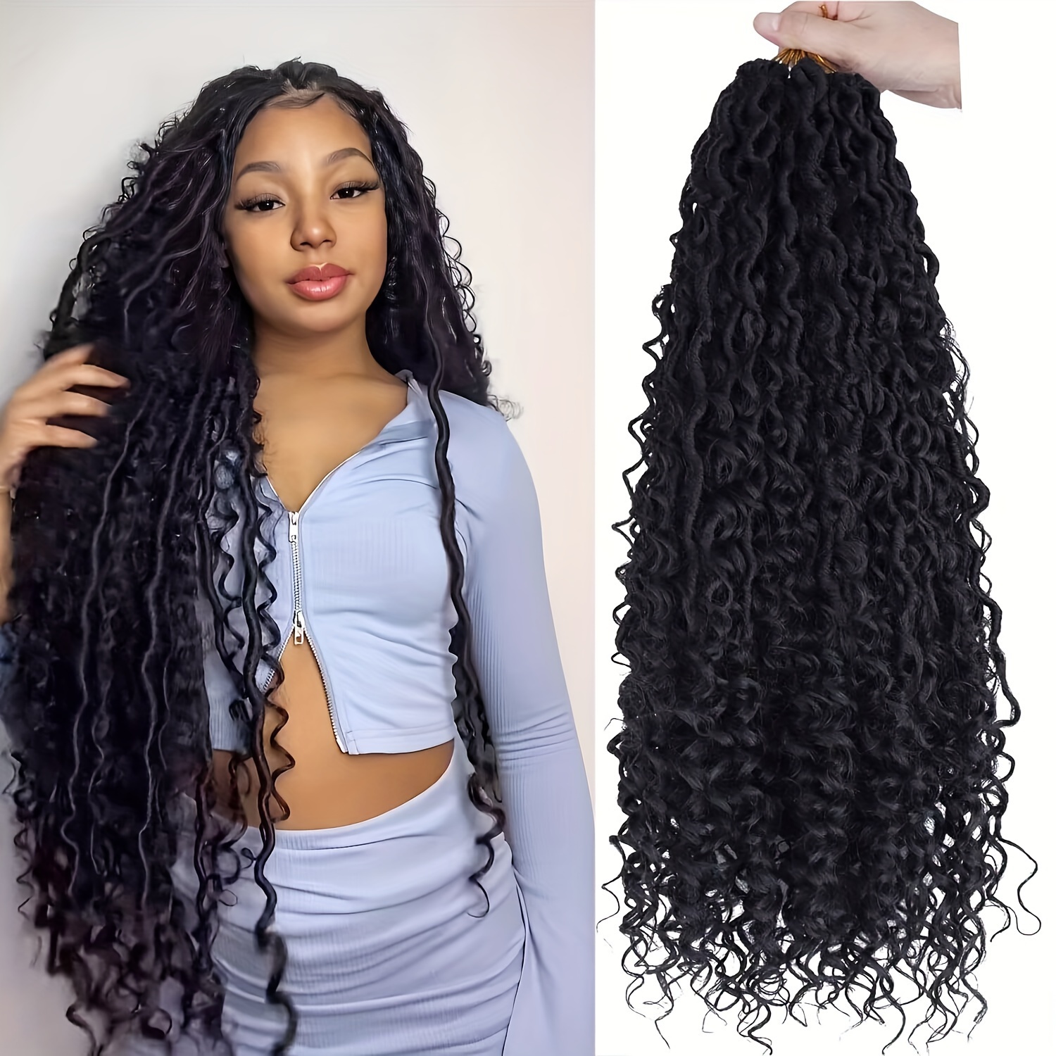 Goddess Faux Locs Crochet Hair Wavy Curly Braiding Hair Extension, 14 and  20 Goddess Locs Crochet Braids Fashion Hairstyles 