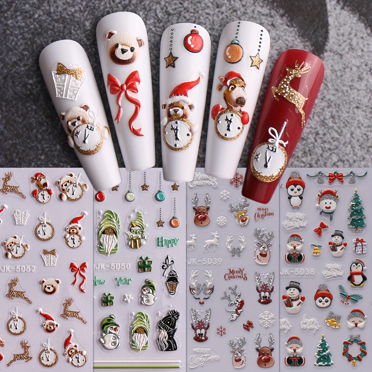 5d Embossed Glitter Christmas Nail Art Stickers,santa Claus Snowflake Elk  Christmas Tree Design Nail Art Decals Diy Nail Salons,self Adhesive Cartoon  Nail Art Supplies Women And Girls - Temu