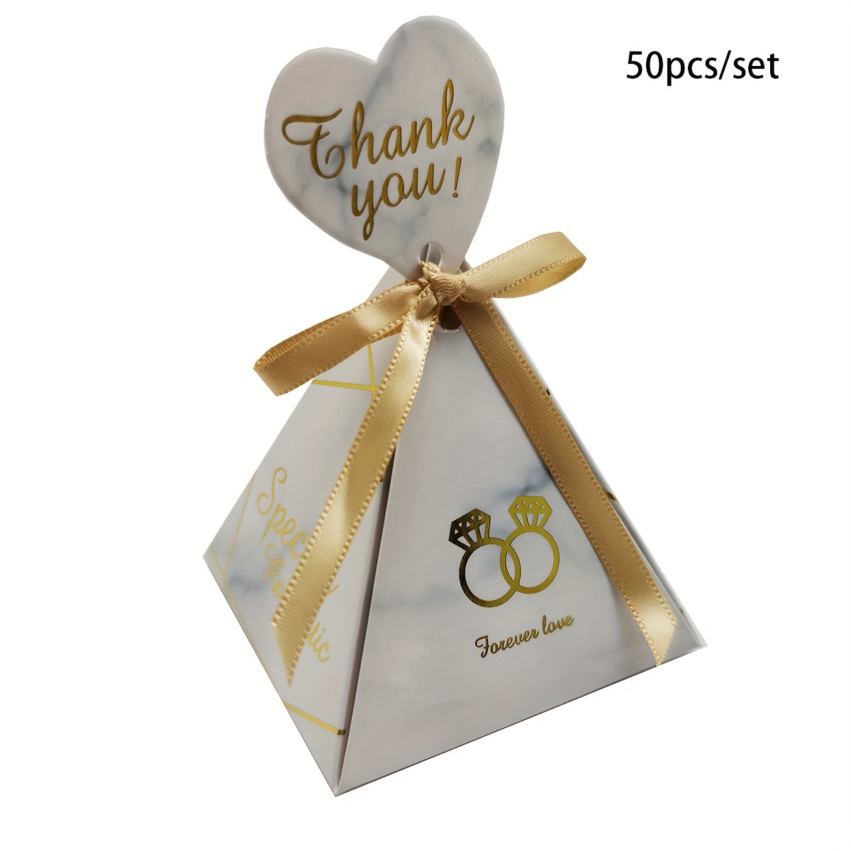 TEMU 10/50pcs Caja De Regalo De Diamante Con Estampado En Caliente Triangular Para Caramelos De Boda, Caja De Embalaje, Suministros Para Fiestas De