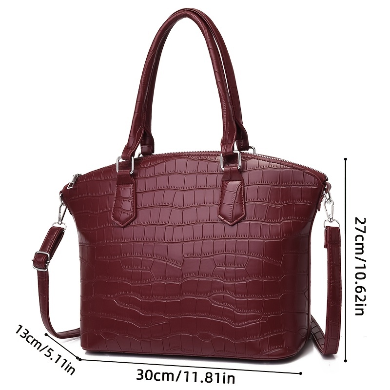 Classic Crocodile Embossed Satchel Bag, Large Capacity Shoulder Bag,  Women's Leather Tote Bag For Work - Temu Bahrain