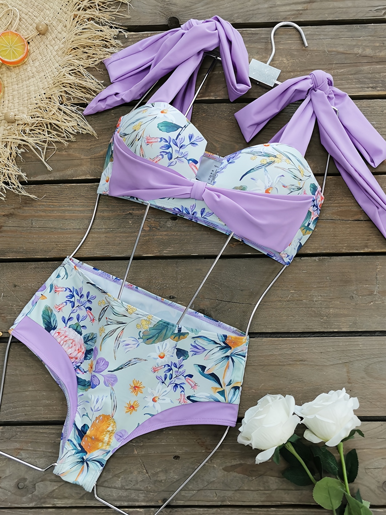 Women Bikini Set Patchwork Colors , Two Piece High Waist Bathing