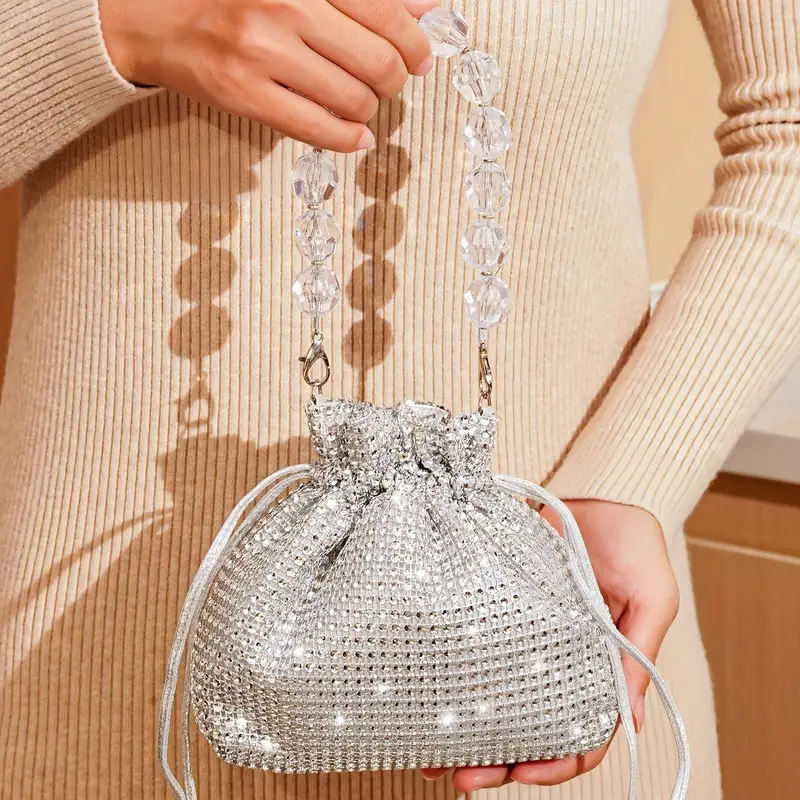 Glitter Rhinestone Decor Bag Drawstring Evening Bag Party - Temu