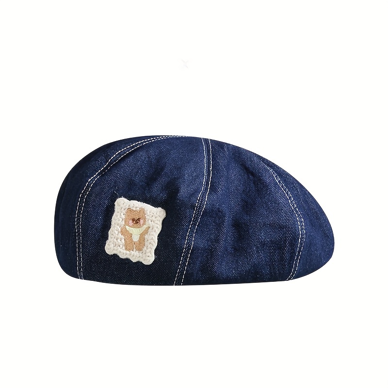 【雷市場（ポンジャン）商品韓国直送】 ヴィンテージ かわいい くま 帽子 かわいいクマのパッチヴィンテージベレー帽ク ブルーデニム ベレー帽