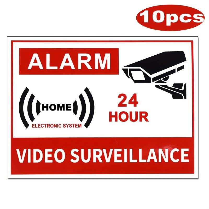 Image of 10pcs 12x9cm Video Surveillance Sign Labels - Notice 24 Hour Video Surveillance Vinyl Decal Stickers - Durable Uv And
