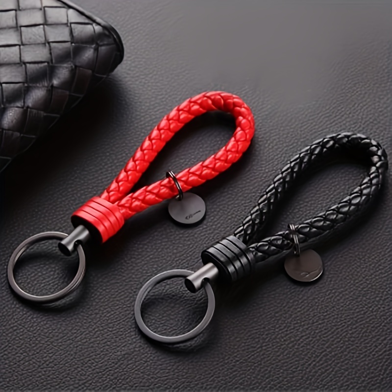 Vintage Weave Leather Keychains - Poker Charm Keyrings Men Fashion Jewelry  1pc S