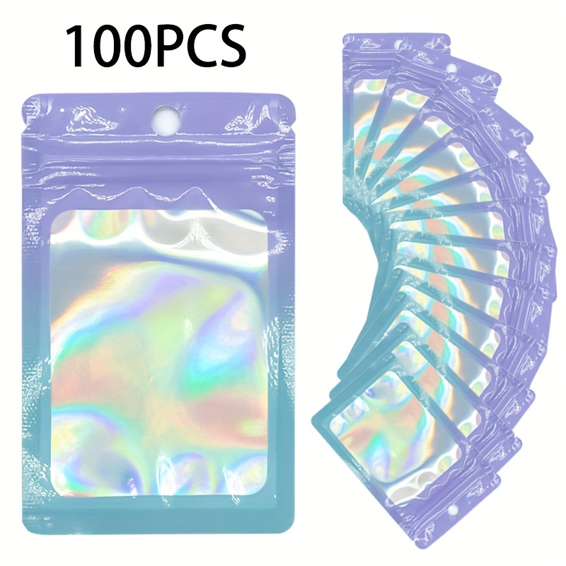 Resealable Mylar Ziplock Bag, Holographic Gradient Bag With Clear