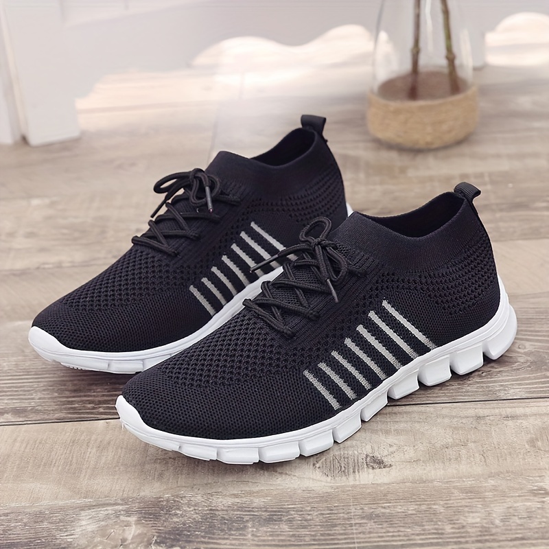 Women's Mesh Breathable Running Shoes, Solid Color Lace Up Front