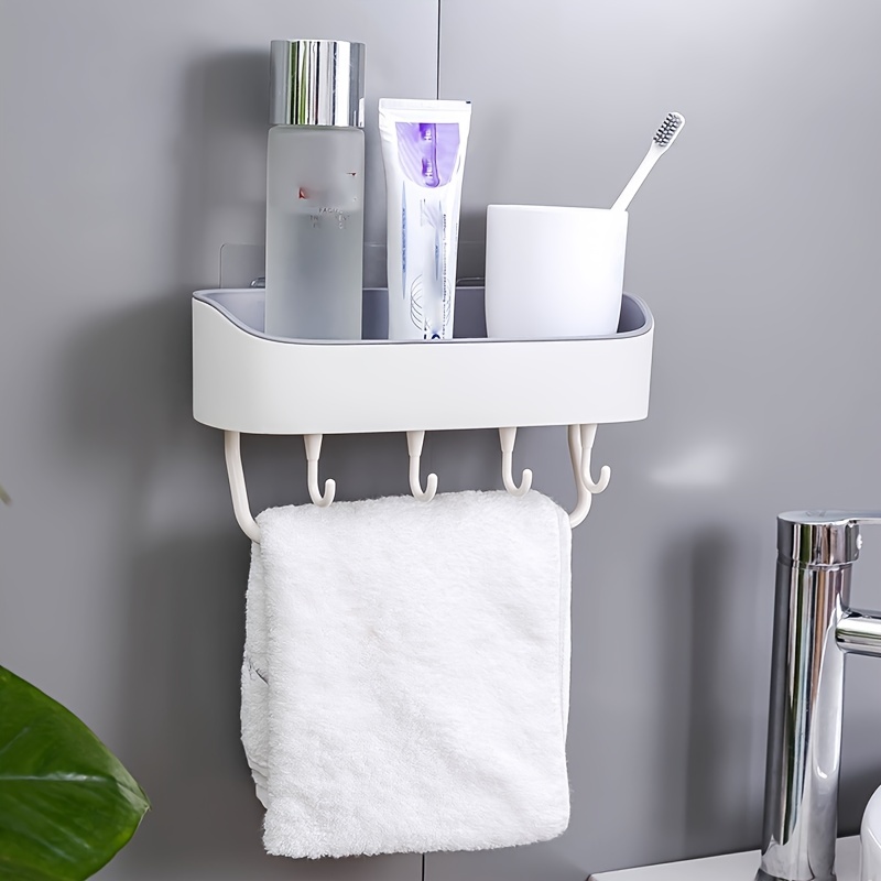 Shower Caddy Toothbrush Holders For Bathroom Wall Mounted, Detachable Towel  Rack 4 Hooks, Punch Free Shower Basket Bathroom Storage Organizer, Drain  Dustproof Kitchen Bathroom Set - Temu