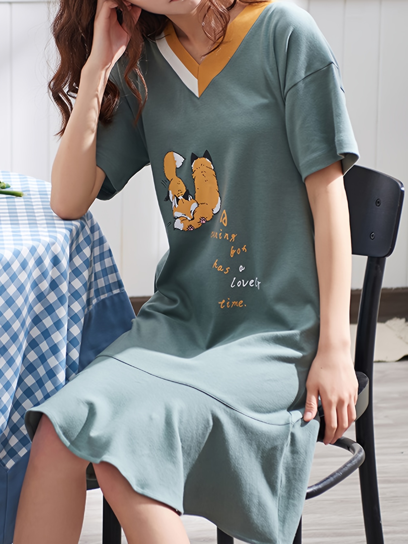 Casual Comfy Ruffle Pajama Dresses Cute Animal Print Short - Temu