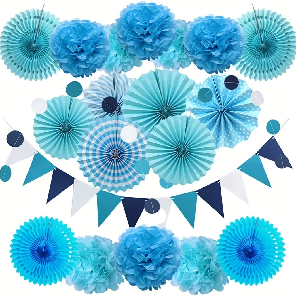  Paper Flowers Decorations for Wall Blue Paper Fans