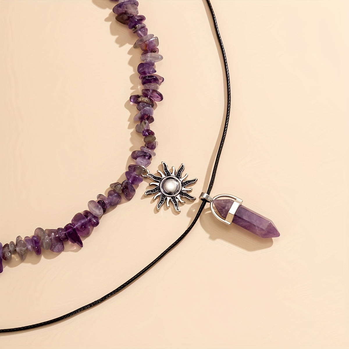 Quartz Stone and Marble Layered Necklace, Boho Chic Jewelry