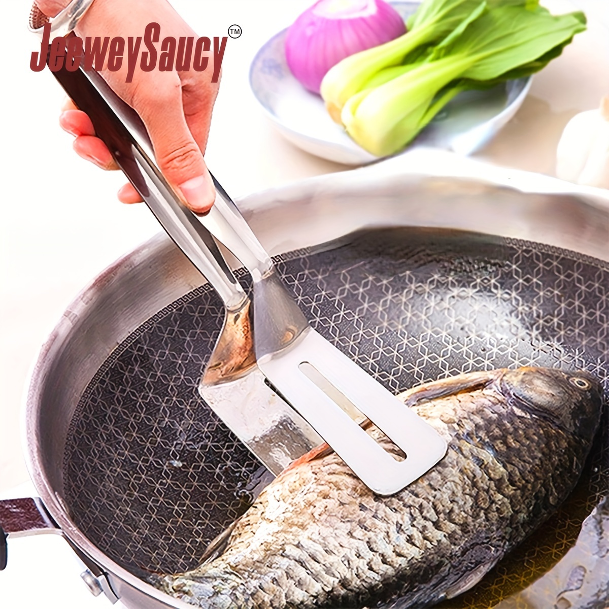 

1pc Durable Frying Fish Shovel With Clamp - Perfect For Steak, Fried Eggs, Pizza, And More - Kitchen Essential