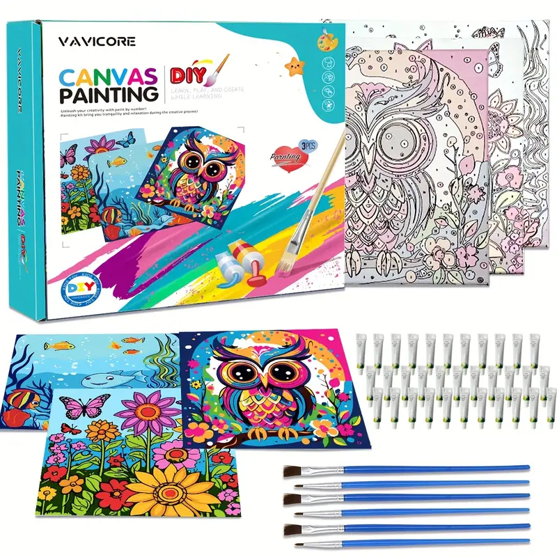 Popular Childrens Paint Set  Pre-Drawn Canvas - Everything Included