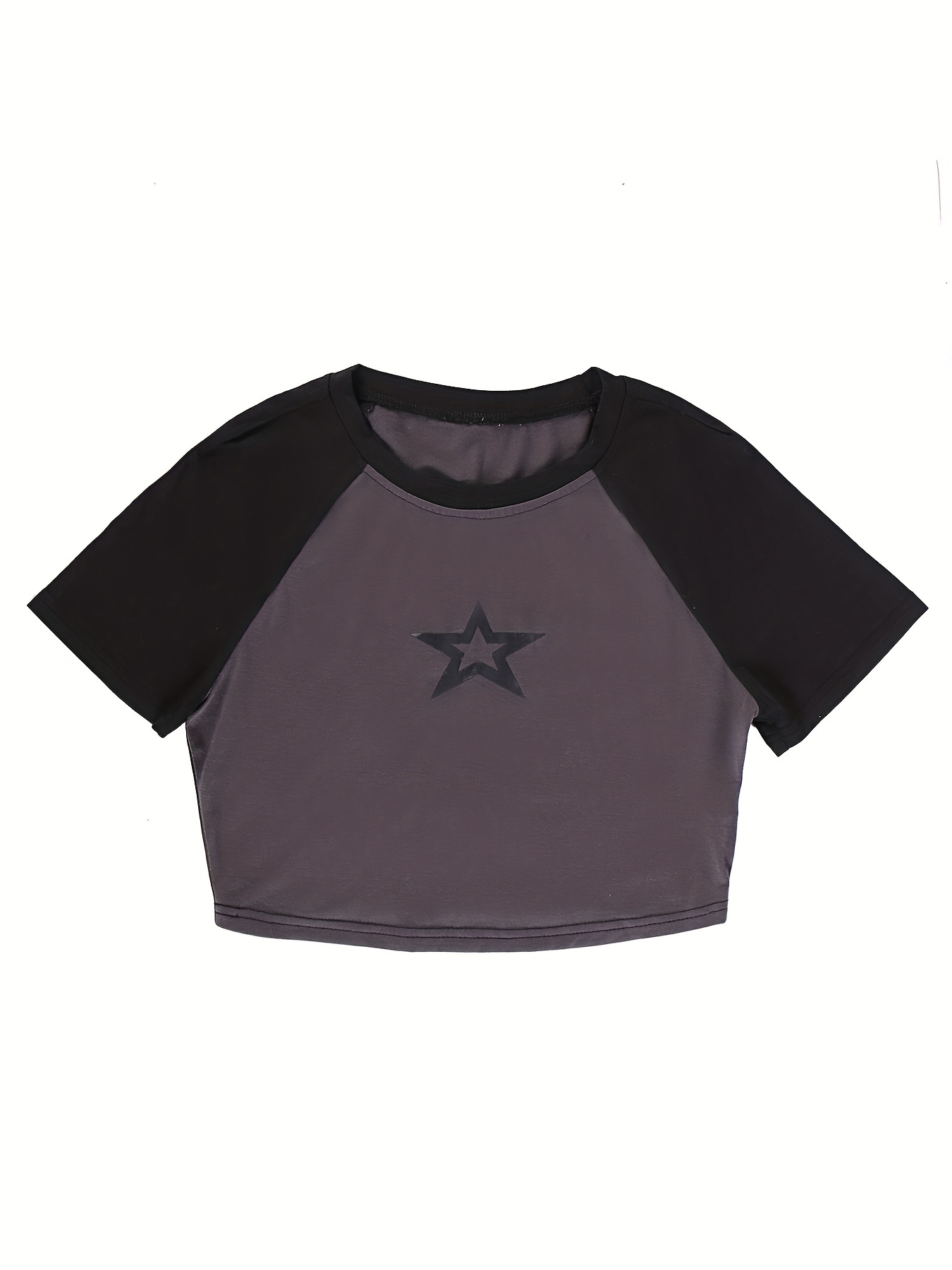 Y2k Star Print Crop Tee Crew Neck Short Sleeve Color Block T Shirt Womens  Clothing - Women's Clothing - Temu