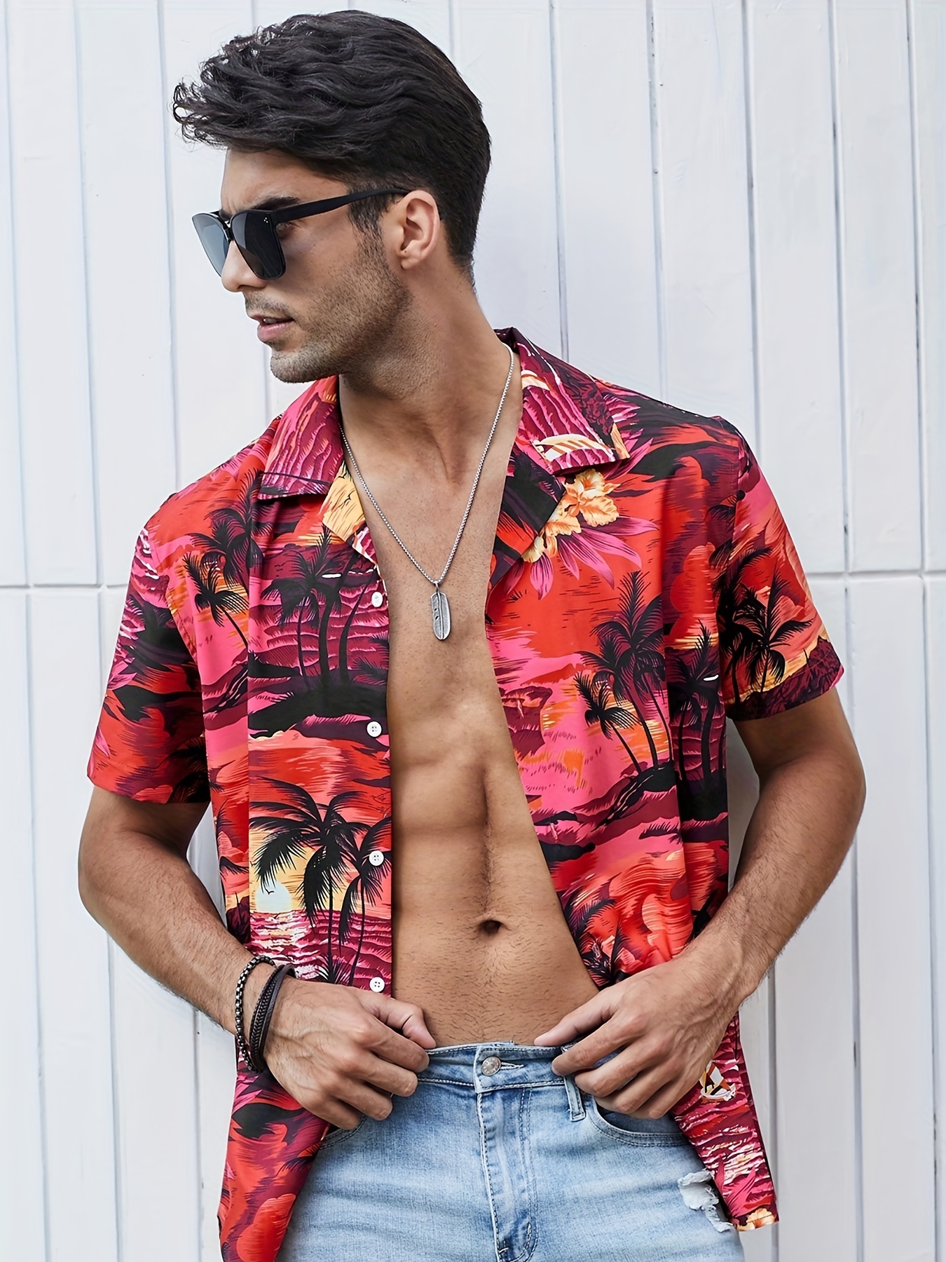 Men's Casual Button-up Short Sleeve Shirt Floral Hawaiian Shirt Casual  Printed Shirt - Temu