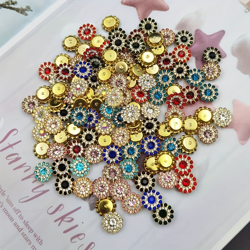 100pcs 14mm Crystal Sunflower Shape Rhinestone Buttons Sew On