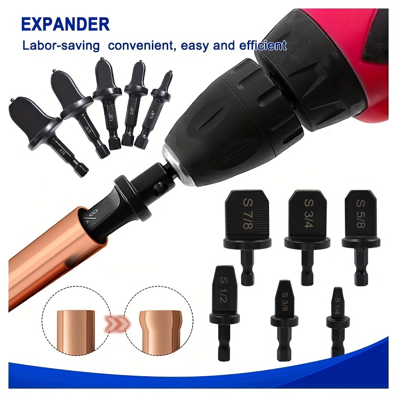 5Pcs Flaring Tool Copper Pipe Electric Reamer Air Conditioner Hex Handle  Tube Expander Set Swaging Drill Bit 