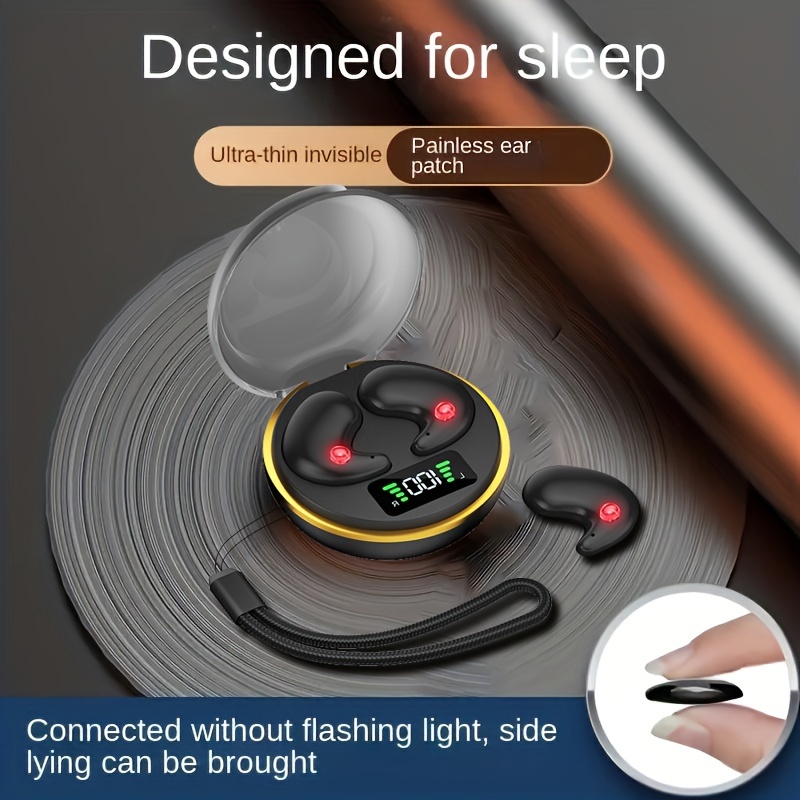 wireless 5 3tws sleep earphones with transparent charging compartment with strap led high definition digital display screen hifi sound quality stereo surround sound dedicated to sleep without detachment ultra high point endurance continuous listening all day mini music listening sports game earphones 0