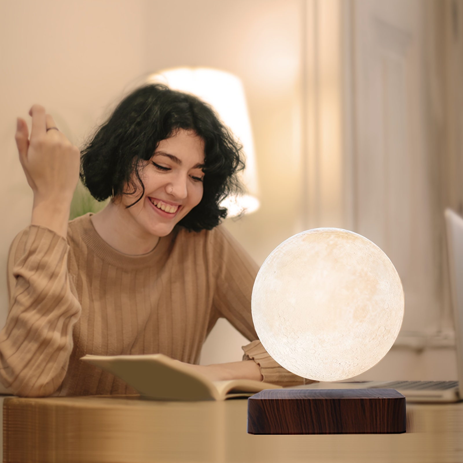 1pc levitating moon table lamp magnetic floating night light with 3 lighting modes 3d printed levitation bedside table lamp for office bedroom home decoration details 1