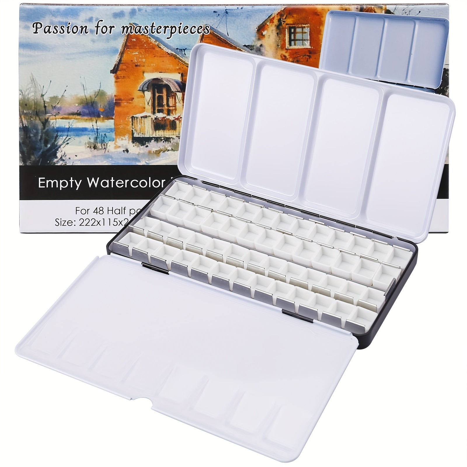 Large Empty Metal Watercolor Box With Fold-Out Palette