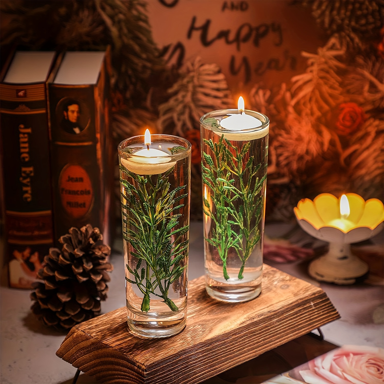 Candele galleggianti di Natale Vaso di Natale Decorazione Riempitivo di  perle galleggianti Piccole candele rotonde di luci da tè per matrimonio