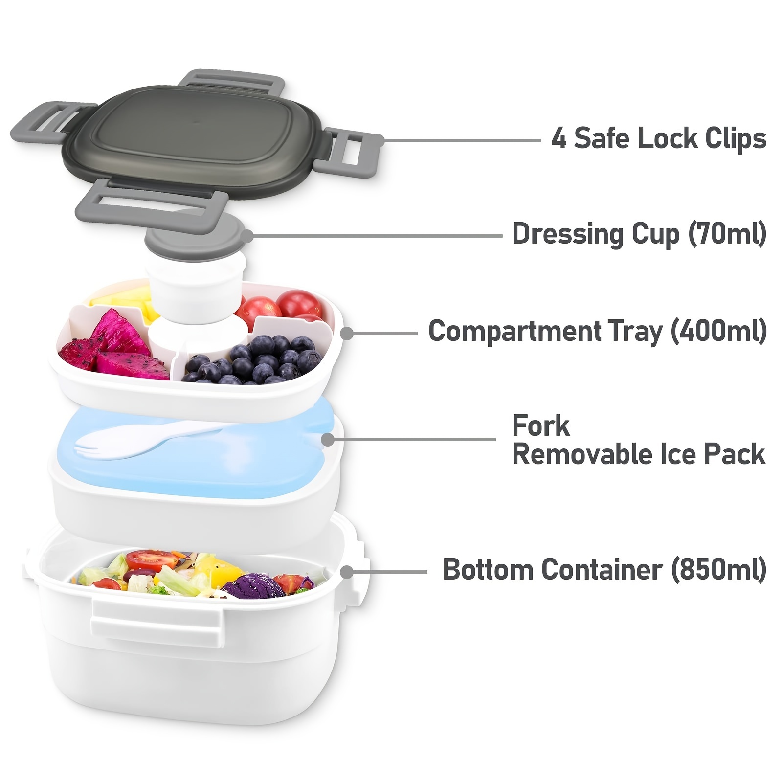 Premium Bento Box - Lunch Box is Leakproof, Multi Removable Compartments.  Dishwasher and Microwave Safe Food Container with Built-in Removable Ice