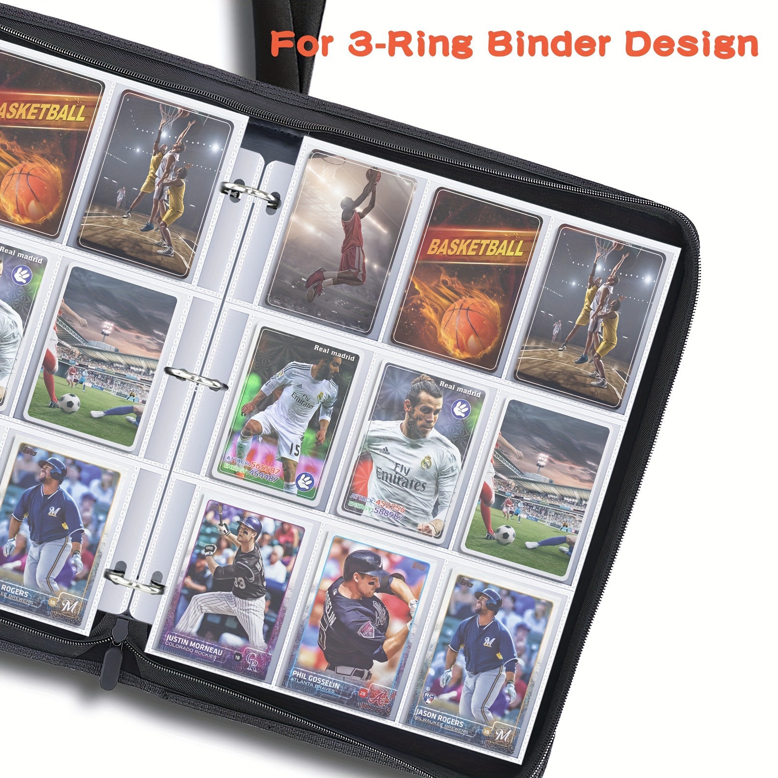 Double-Sided 540 Pockets Baseball Card Sleeves - Trading Card Sleeves Pages  Fit 3 Ring Binder, 9 Pocket Page Protector for Standard Size Cards, Sport