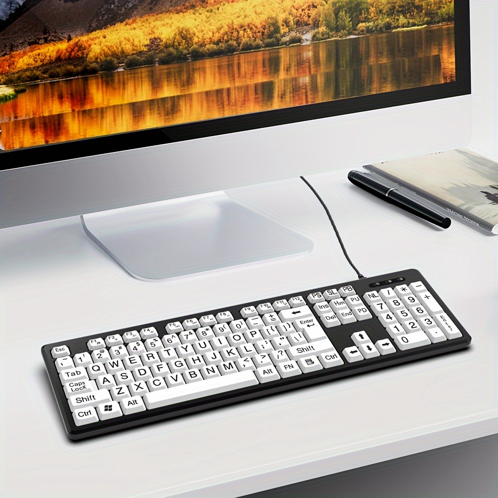 Full Size Large Print 2.4g Wireless Keyboard nd Mouse with Oversized Print  for Kids Visually Impaired Low Vision Individuals : : Electronics