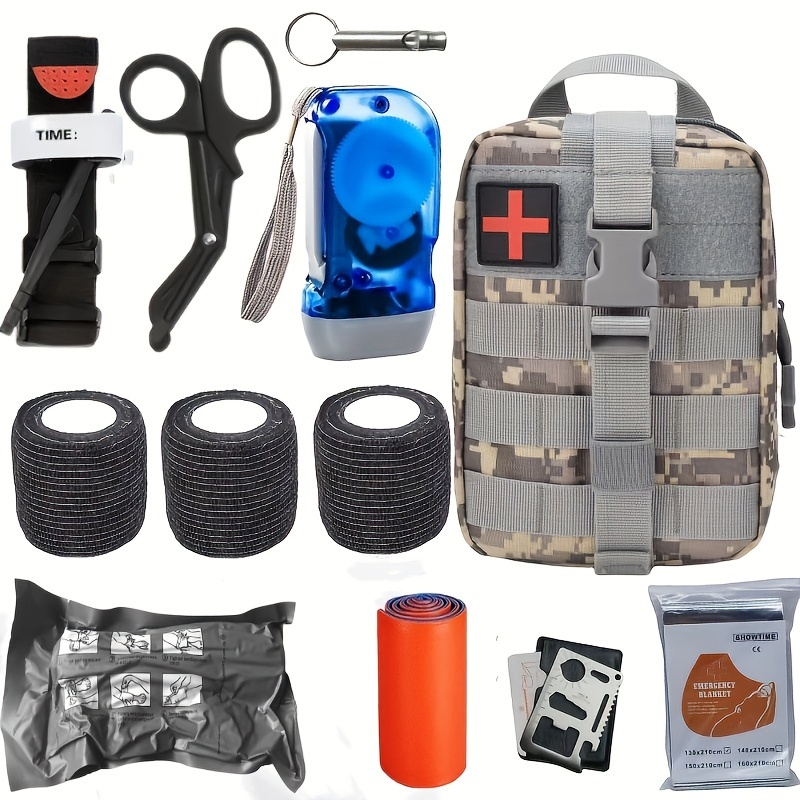 Ultimate 250Pcs Survival Kit: Gear First Aid, Emergency Tent, Molle Bag -  Earthquake, Camping, Hiking, Hunting - Gifts for Men/Women. A-Black