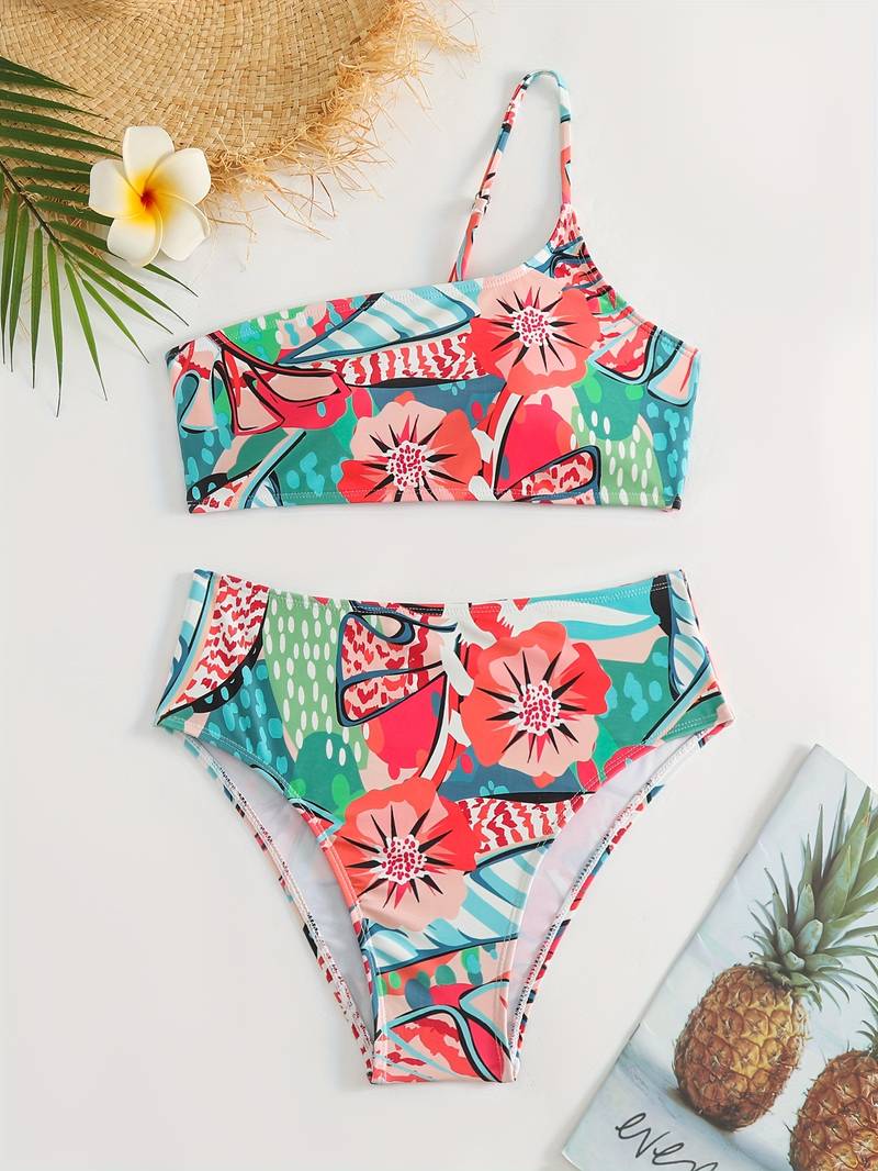 Maternity Bikini Set Two Piece - Tie Shoulder Pregnancy Swimsuit, High Waist Bottom, Removable Padded Cups, Quick-Dry Fabric, For Pool & Beach