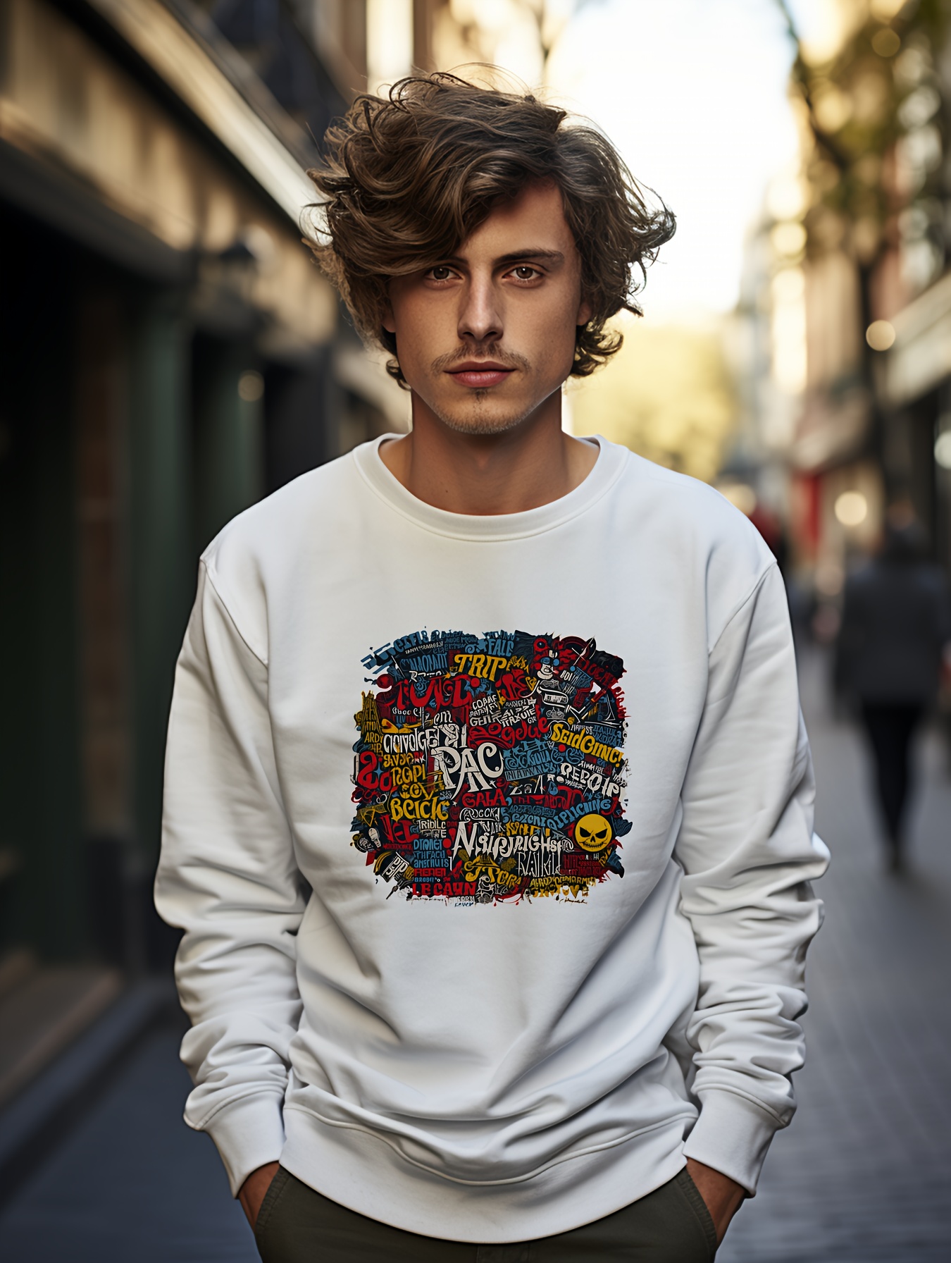 Graffiti And Letter Print Loose Fashion Hoodies, Long Sleeve