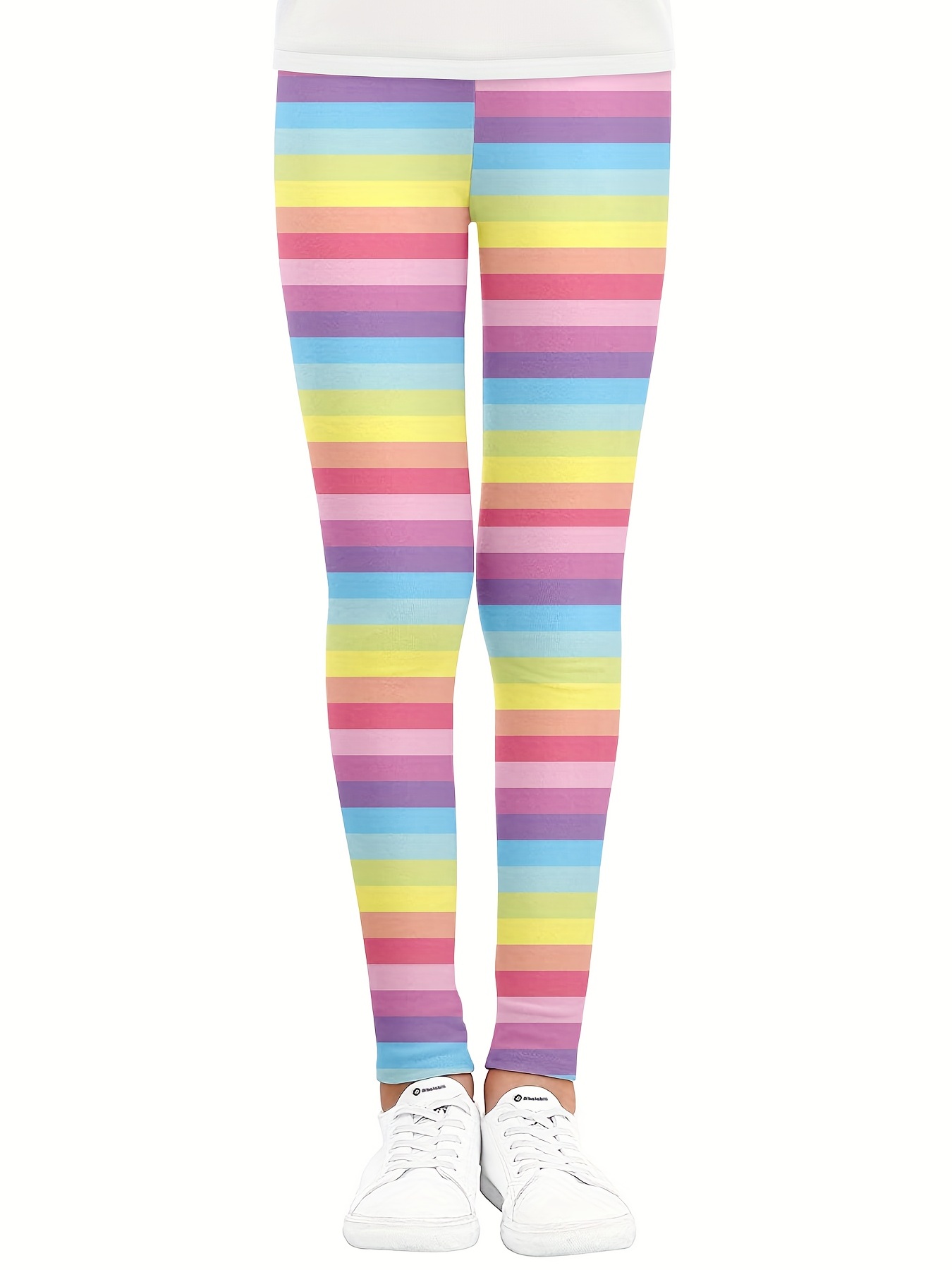 Girls Rainbow Strip Elastic Waist Leggings Pants Kids - Temu