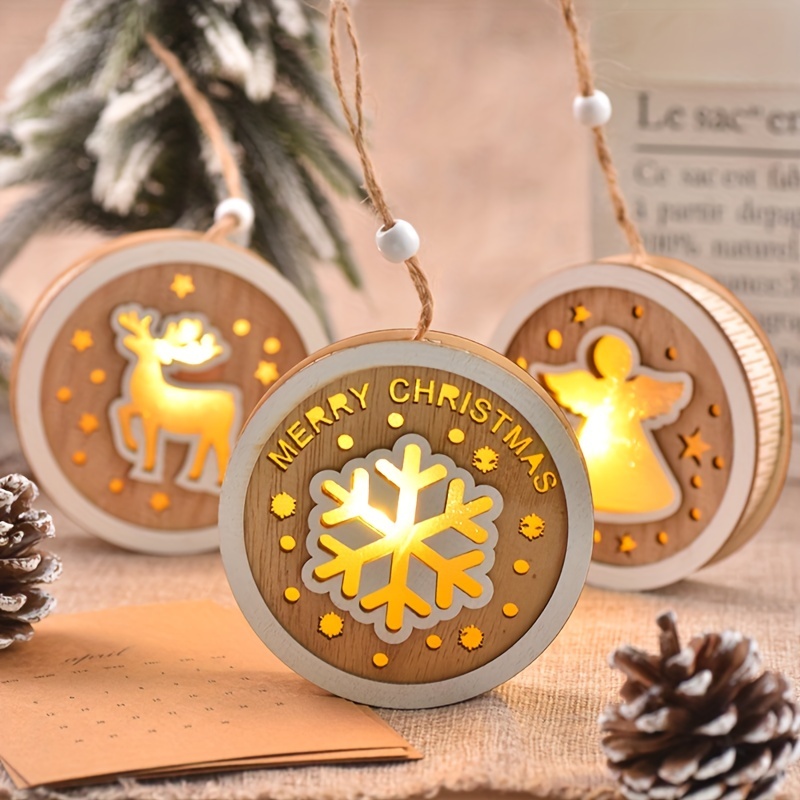 6 Pcs Christmas Hollow Woodland Reindeer Snowflake Christmas Hanging Tree  Ornaments Carving Wood Rustic Xmas Ornaments for Indoor Outdoor Party Decor
