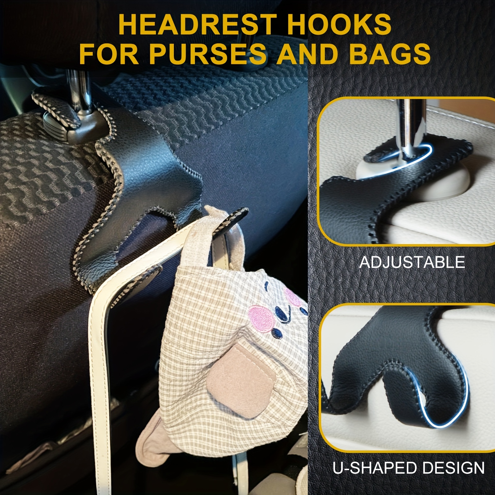 2pcs Car Purse Hook, Upgraded 2 In 1 Car Headrest Hooks, Car Seat