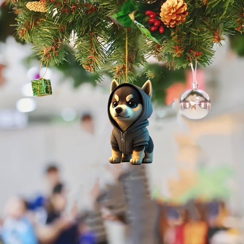 Cute Iittle Dog Decoration Pendant Wearing A Christmas Hat, 2d Acrylic Flat  Car Pendant, Home Decoration, Phone And Bag Keychain Accessories! - Temu
