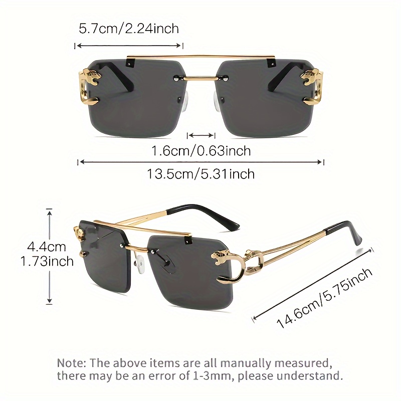 Pit Vipers,pairs, Elegant Cool Trendy Large Square Frame Rimless Sunglasses, Leopard Design Temples Metal Vintage Sunglasses, for Men Women