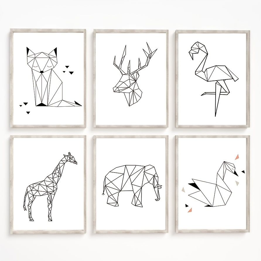 6pcs Simple Geometric Lines Animal Poster Bedroom Living Room Room Art  Decorative Painting Frameless 12 X8 | Free Shipping For New Users | Temu