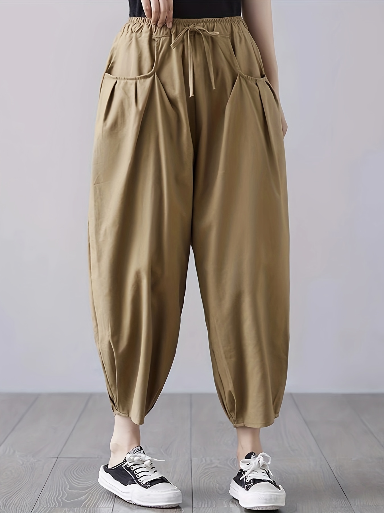 Solid Drawstring Capris Pants Casual Crop Pants Spring - Temu
