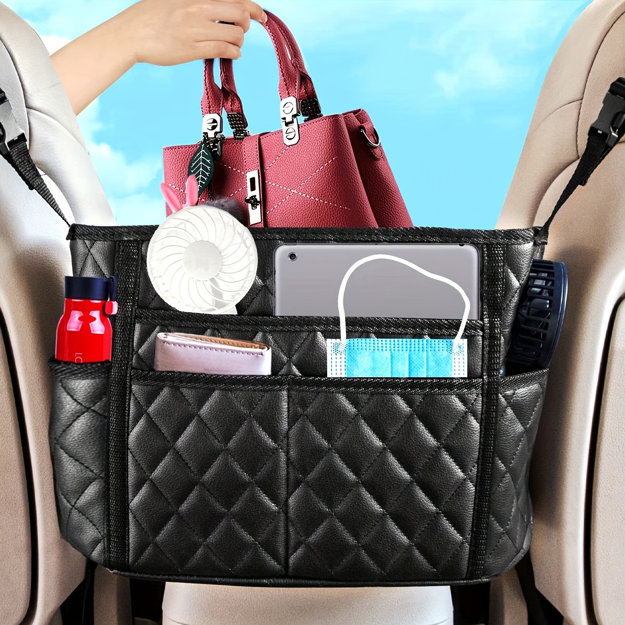 Large Capacity Car Seat Pu Leather Bag Upgrade Tote Bag - Temu