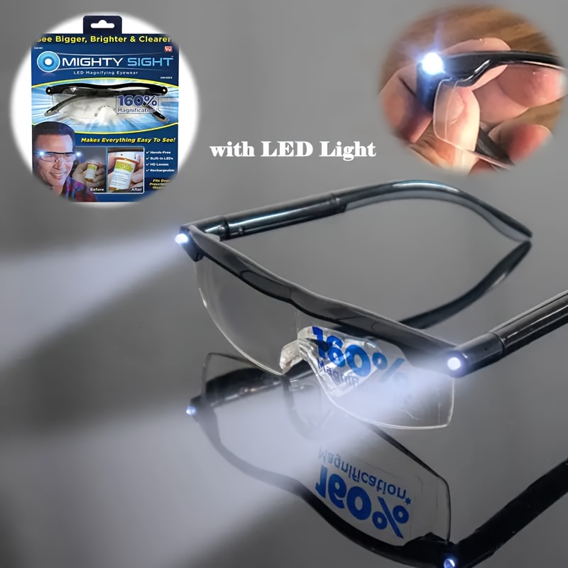 Glasses With Magnifying LED Light - Vision Eye Sight Enhancing Reading  Eyewear - 160% Magnification Lenses - UPGRADED USB Rechargeable 