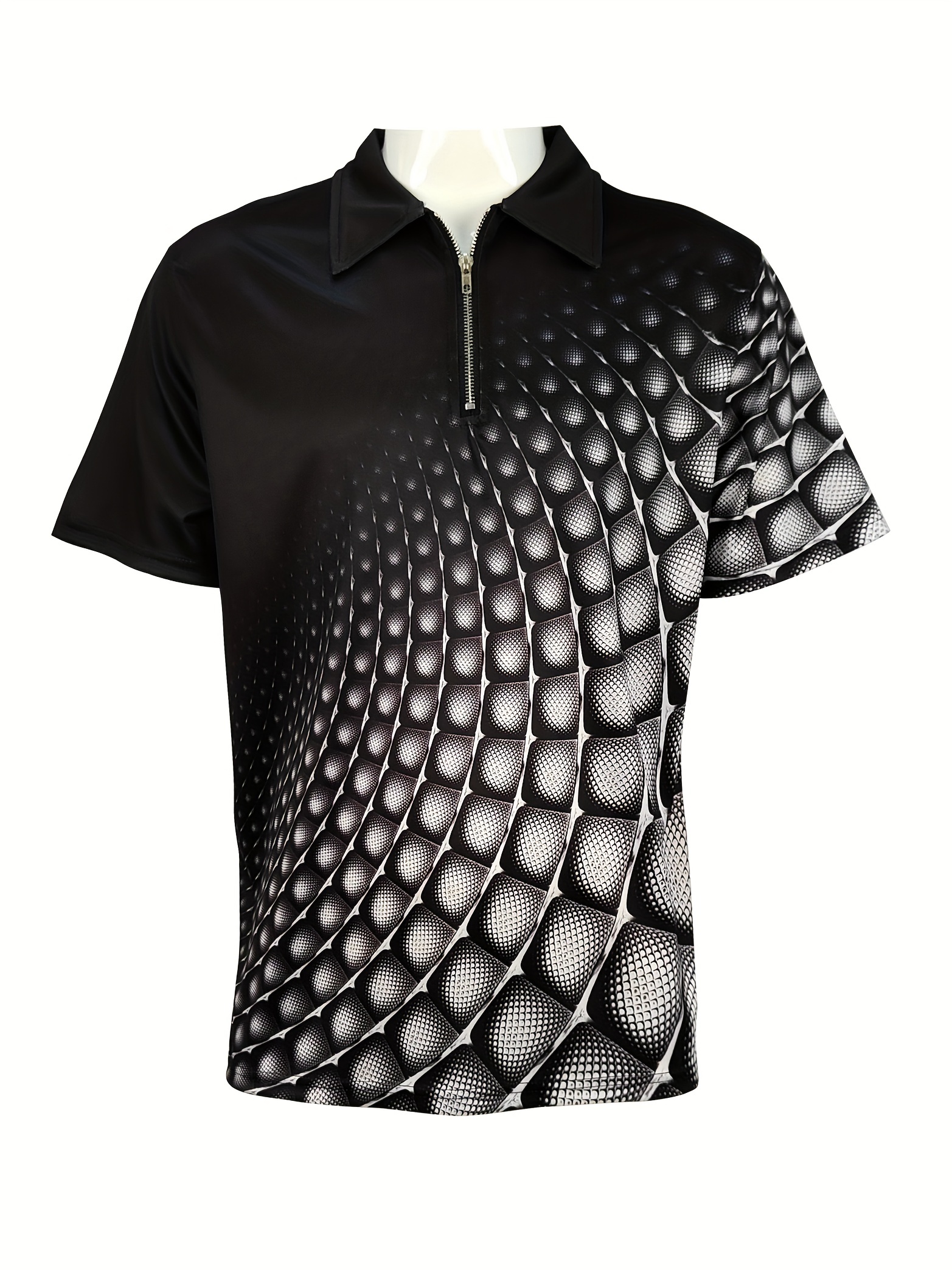 Geometric graphic print golf shirt Men's Black Golf Polo (Black