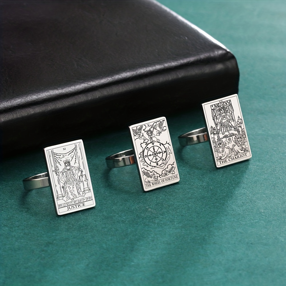 Stainless Steel Tarot Cards Ring Amulet for Men