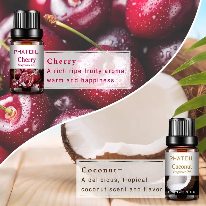 6pcs 0.34oz Fruity Fragrance Essential Oils Set, Fragrance Oils Gift Set  For Diffuser, Humidifier, Aromatherapy Passion Fruit, Mango, Strawberry,  Cher