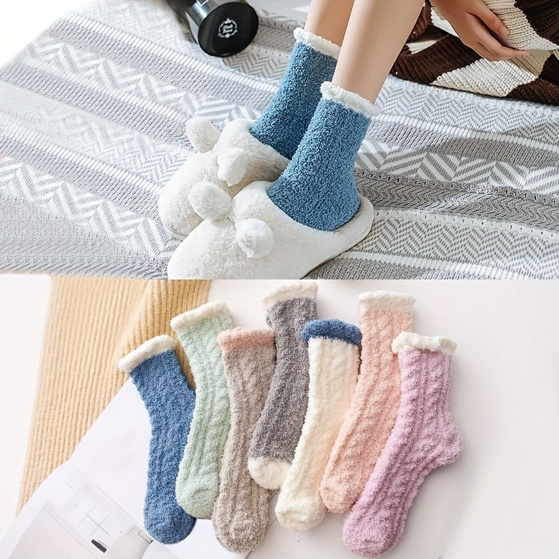 Colorblock Fuzzy Socks Warm Soft Home Floor Socks Women's - Temu