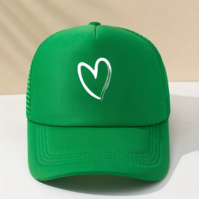 Heart Printed Trucker Hat Candy Mesh Dad Hat Baseball Cap for Women Men
