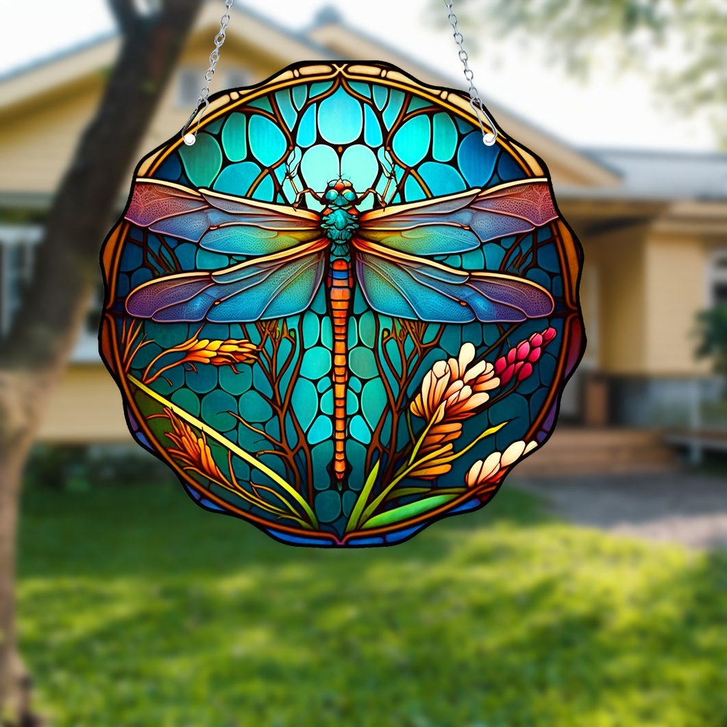 1pc,Dragonfly Stained Acrylic Suncatcher Window Hanging Ornament, Gifts For  Men, Women, Retirement, Teacher, Parents - Outdoor Hanging Decor For Garde