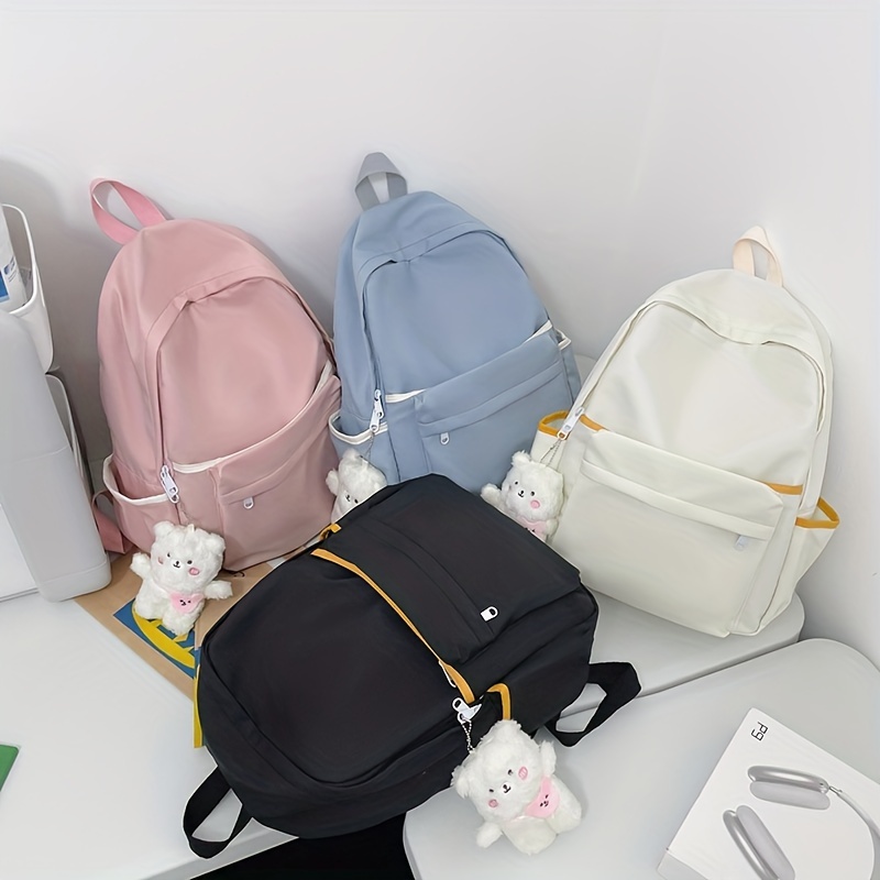 Simple Kawaii Color Contrast Large Capacity Preppy Backpack, Nylon  Lightweight School Campus Daypack, Fashion Travel Commuter Bag - Temu