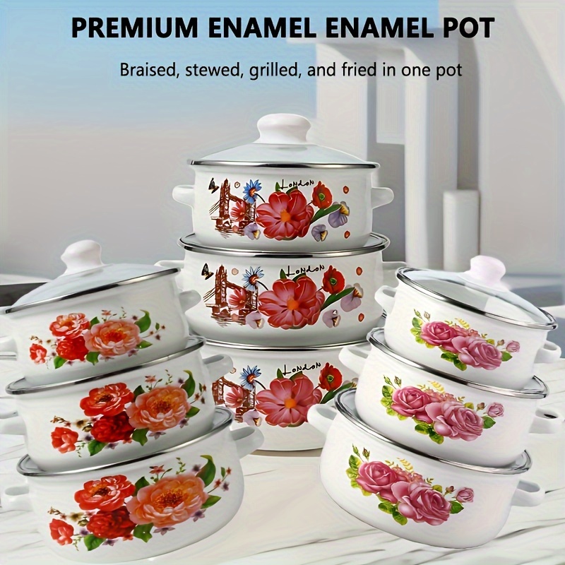 Enamel Soup Pot, Barbecue Pot, Stew Pot, Enamel Glass Cover