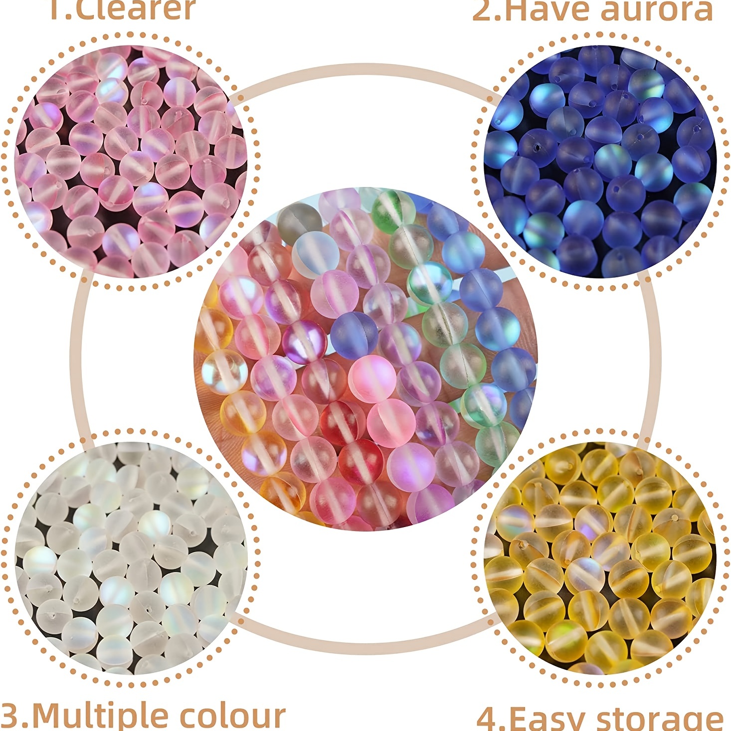 Yaomiao 140 Pcs 8 mm Mermaid Glass Beads Bulk Matte Crystal Glass Beads  Glass Frosted Moonstone Beads for Jewelry Making Crafts DIY, Mul