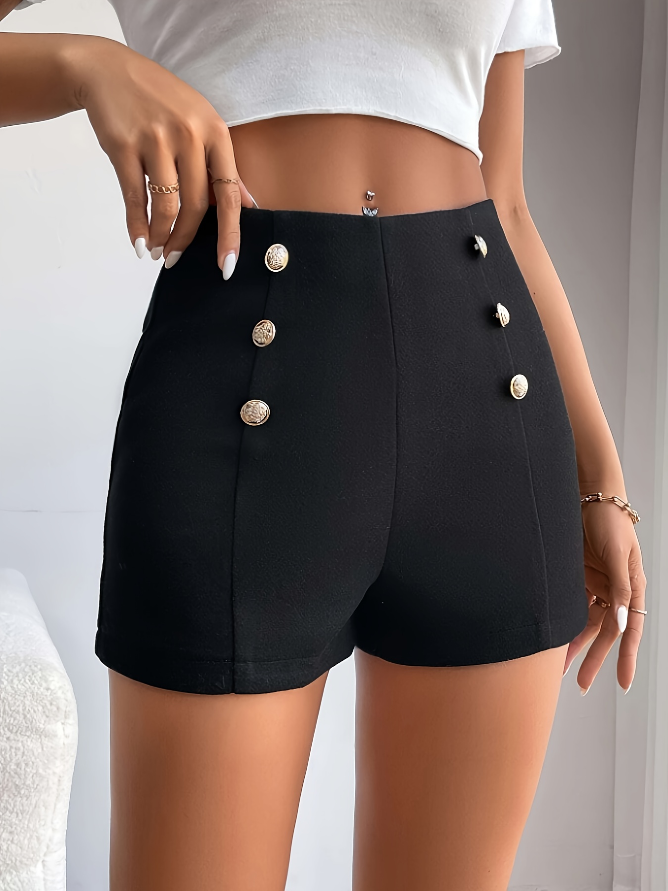 Zip Back Solid Skorts High Waist Elegant Button Front Summer - Temu